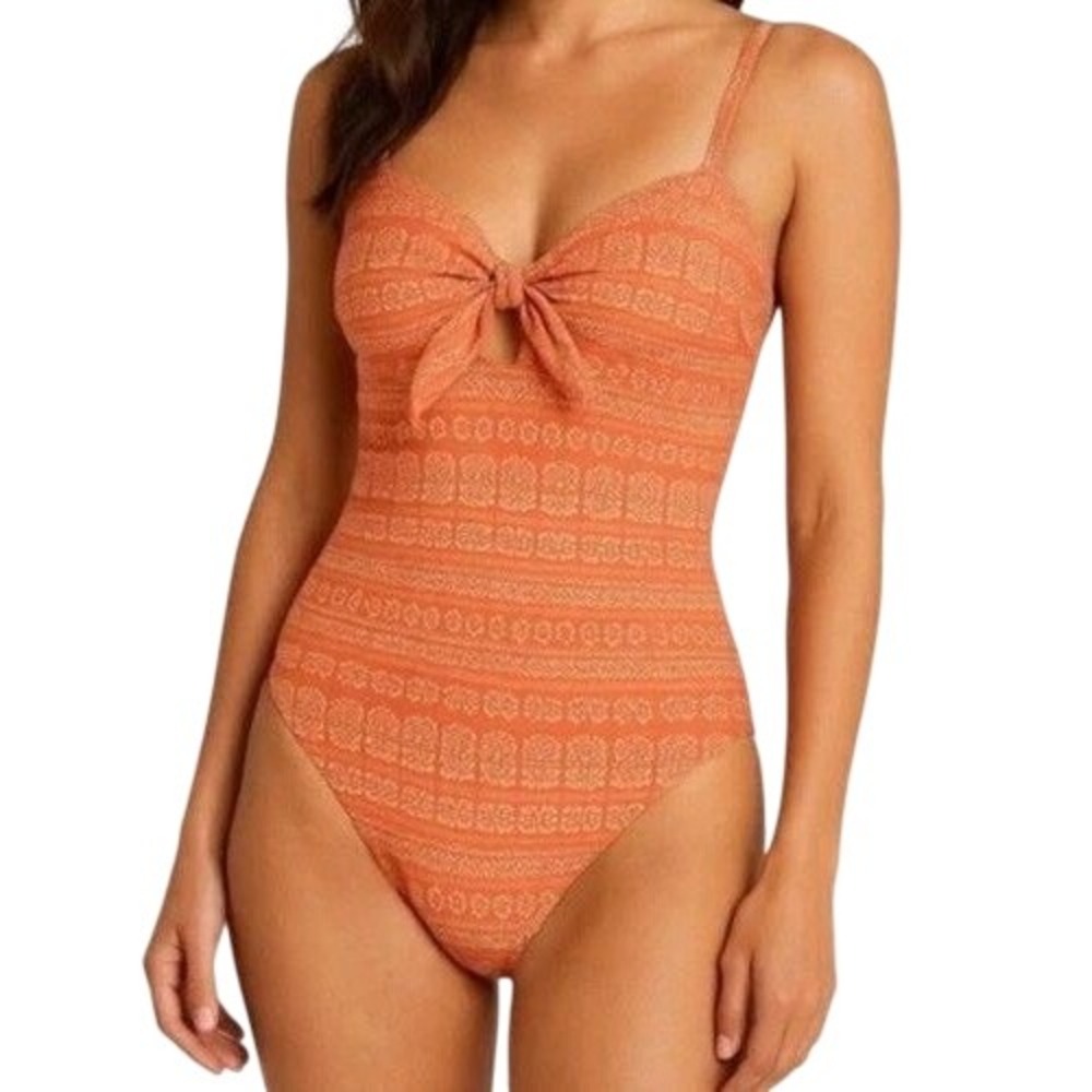 Robin Piccone Swimsuit 4 Isla Plunge One Piece Body Shaping Terracotta Tie NWOT‎